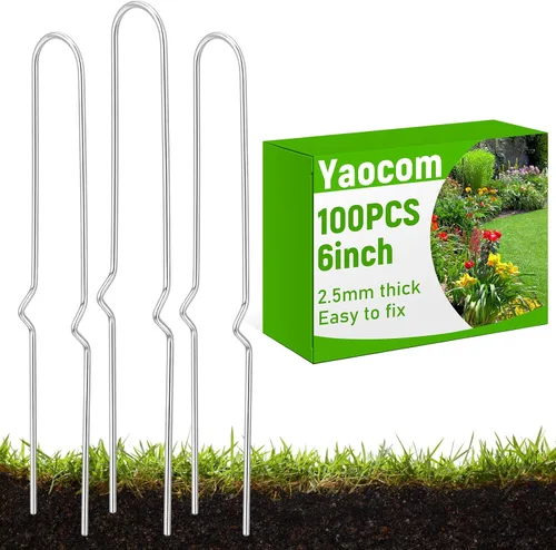 Yaocom 100 estacas de riego por goteo de 6 pulgadas, estacas de manguera de jardín curvadas de metal en forma de U, piezas de tubería de riego para
