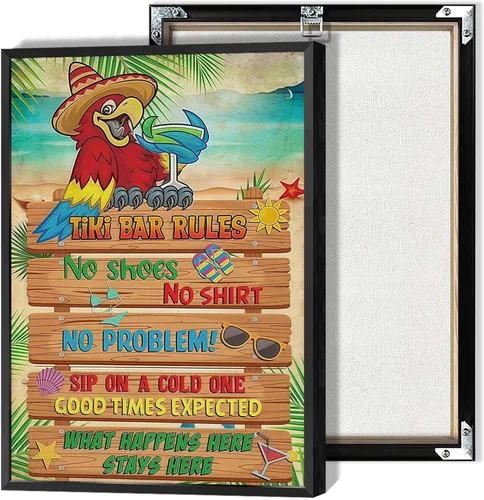 Miniatura 14 de Póster de decoración de bar Tiki con texto en inglés "Don't Worry, Be Happy Parroth", póster hawaiano para decoración del hogar, adecuado para Multi