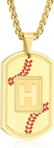 Miniatura 22 de Fervia Graduation Gifts - Baseball Initial Necklace for Men Dog Tag Stainless Steel Letter Pendant Sport Baseball Athletes Jewelry Christmas