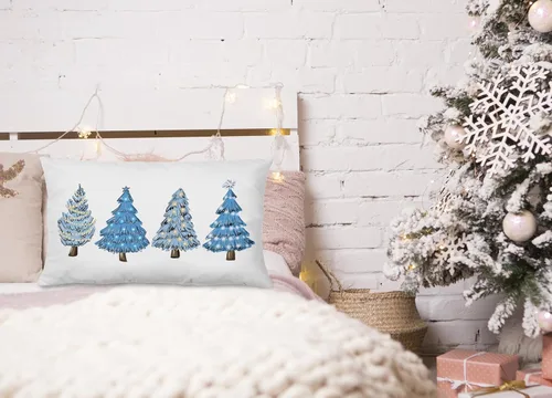 Miniatura 7 de KEUSPI Decoración Costera de Navidad - Fundas de almohada azules con árbol de Navidad de 12 x 20 pulgadas, fundas de almohada de Navidad