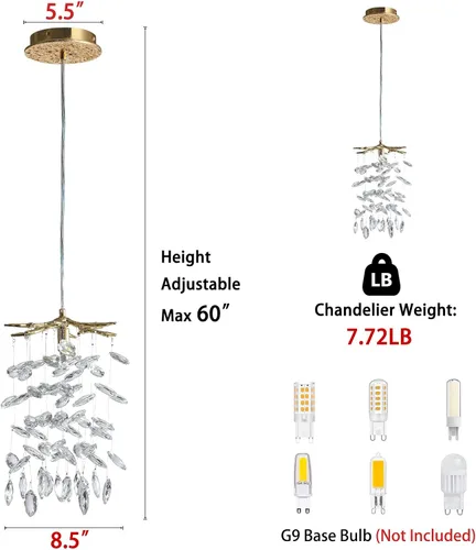 Miniatura 4 de YUYI Lámpara colgante de cristal de 8.3 pulgadas para isla de cocina, modernos candelabros de rama de árbol dorados, lámpara colgante redonda