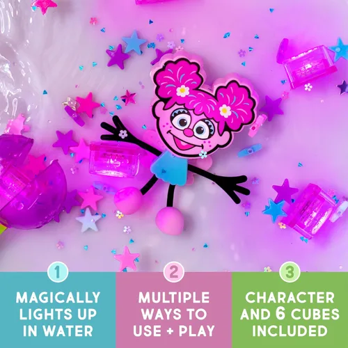 Miniatura 2 de Glo Pals Juguete sensorial de baño activado con luz y cubos para el baño y juego sensorial, personaje Abby Cadabby y 6 cubos, brilla en rosa