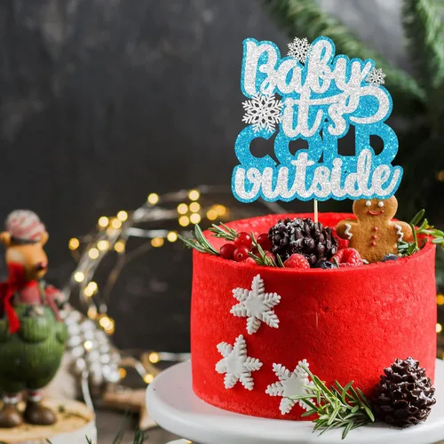 Miniatura 4 de 1 unidad de decoración de pastel de copo de nieve de "Bebé, hace frío afuera" con purpurina, decoración de pastel de baby shower de invierno