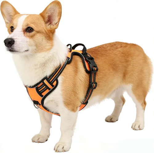 Miniatura 8 de Arnés azul para perro sin tirones con 2 clips para correa, chaleco acolchado suave para perros grandes, chaleco reflectante ajustable para perro