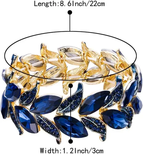Miniatura 6 de BriLove Pulsera elástica de hoja con forma de marquesa de cristal nupcial para mujer