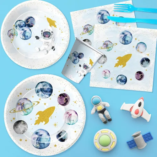 Miniatura 6 de Suministros de fiesta temática espacial para niños, decoración de fiesta de astronautas del espacio exterior galaxia, planeta y planeta