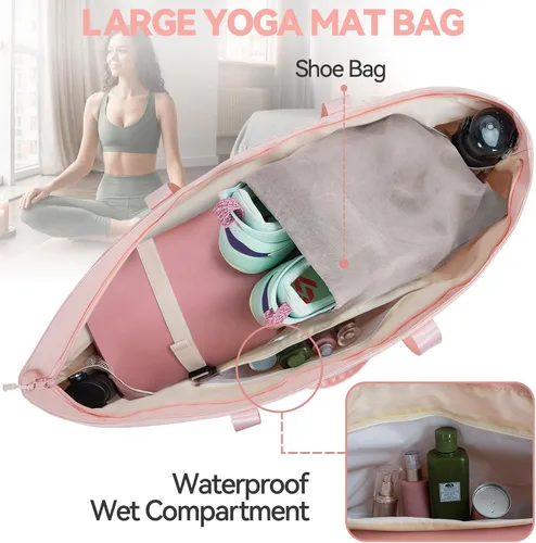 Miniatura 2 de Large Yoga Mat Tote Bag for Women with Holder Strap,Pilates Gym Tote Bag with Shoes Bag & Wet Pocket