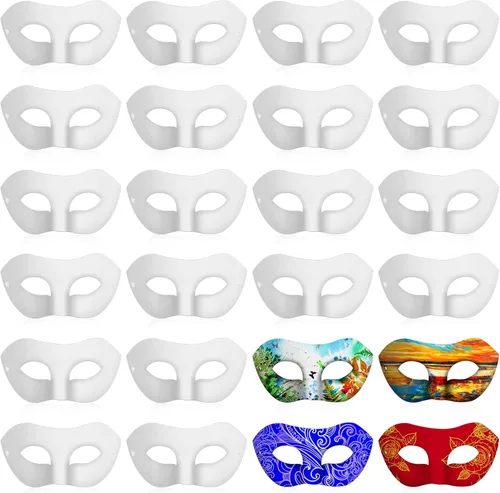 Leyndo 24 máscaras de papel maché de media cara, color blanco, para bricolaje, Mardi Gras, Halloween, fiesta de cosplay (estilo moderno)