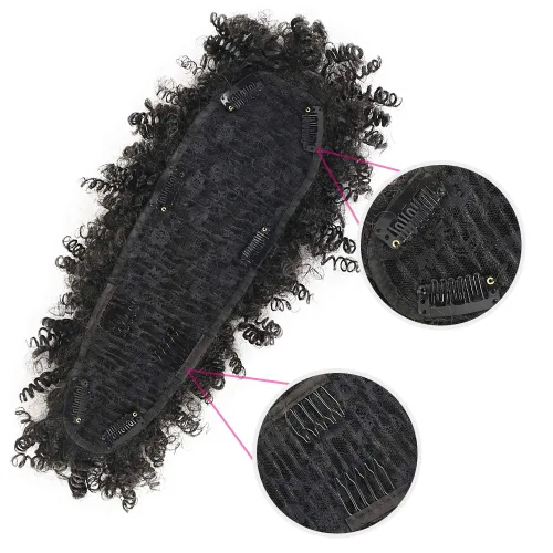 Miniatura 5 de KRSI Cola de caballo de pelo alto afro con flequillo, moño sintético rizado Mohawk Kinkys rizado cola de caballo con clip en colas de caballo