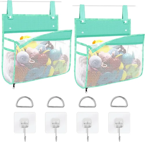 Linkidea Paquete de 2 organizadores de almacenamiento de malla de baño, cesta colgante para bañera con ganchos adhesivos, organizador de ducha para