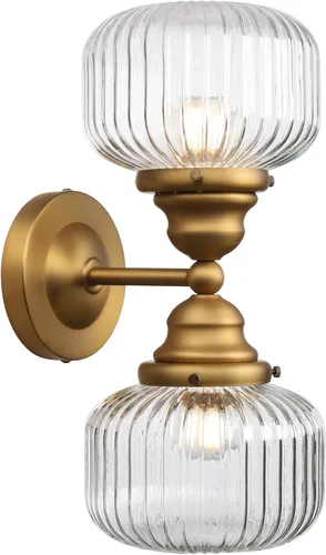 Miniatura 13 de Pathson Milk White Glass Wall Sconces Lighting, 2 Lights Industrial Wall Vanity Light Fixtures Brass Finish, Vintage Wall Sconce Lamp for Bathroom