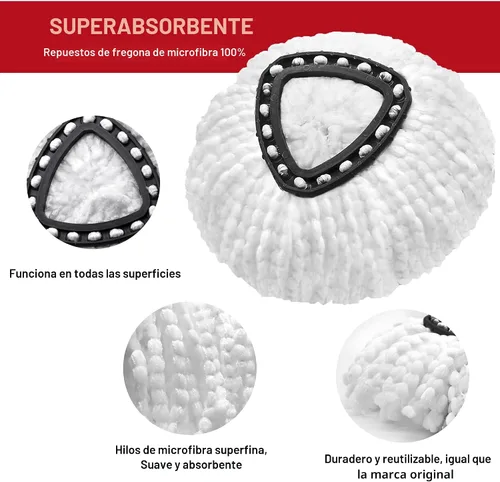 Miniatura 4 de Cabezales de repuesto para trapeador O-Ceda de repuesto para cabezal de fregona giratoria EasyWrin, repuesto de cabezales de trapeador giratorio