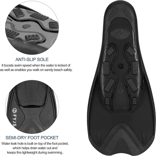 Miniatura 3 de FYJS - Aletas cortas de natación con cómodo bolsillo completo para el pie, tamaño de viaje, para esnórquel y buceo