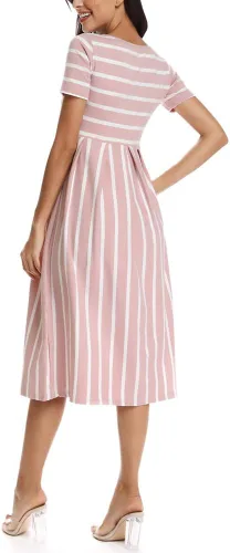 Miniatura 5 de BBHoping Vestido de maternidad casual a rayas para mujer, manga corta y 34, longitud hasta la rodilla, ropa de embarazo para baby shower