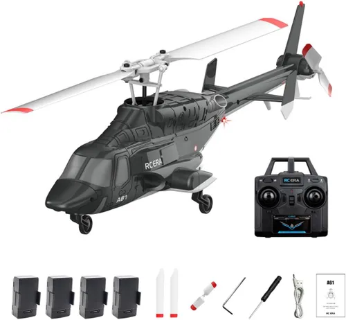 Miniatura 11 de RC ERA A61 Helicóptero RC con despegue/aterrizaje con una tecla, escala 1/52 Air-Wolf Rotor individual 2.4G 4CH Heli Aircraft Altitude Hold, Rojo