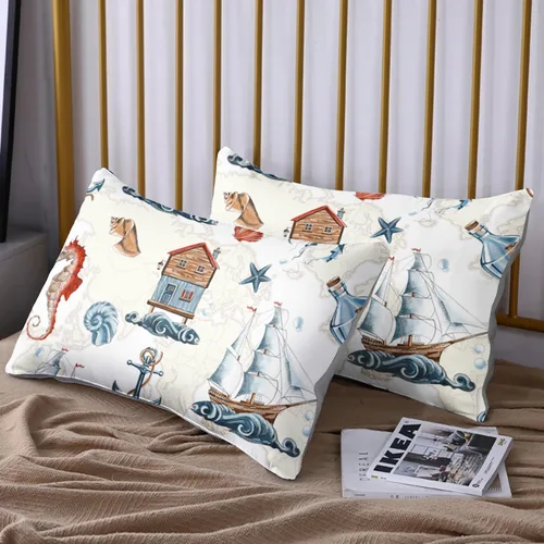 Miniatura 7 de HOSIMA Ropa de cama náutica, sábana bajera ajustable de anclaje de velero, cama individual en una bolsa para niños, decoración de habitación