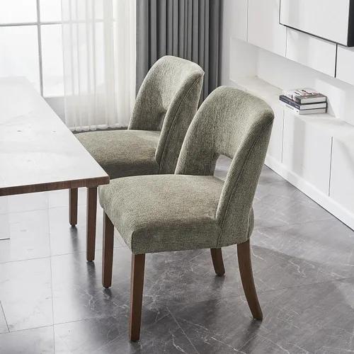 Miniatura 4 de VKNOW Juego de 2 sillas de comedor de madera, silla de comedor tapizada en tela moderna, silla de cocina, silla de cena de granja para cocina y Verde