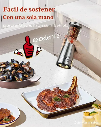 Miniatura 3 de Juego de molinillo eléctrico de sal y pimienta con base de almacenamiento, juego de molinillo de sal y pimienta recargable de acero inoxidable