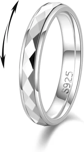 Miniatura 7 de LOFITOR Anillo de plata de ley 925 para mujer, anillo de ansiedad de 0.157 in, anillo giratorio de plata para el pulgar para hombres, alivio
