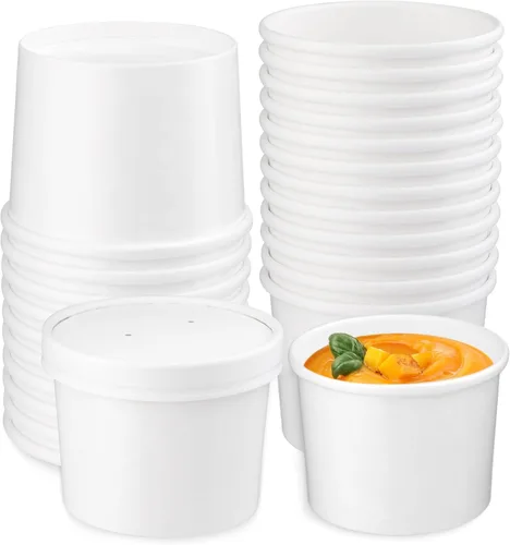 Miniatura 18 de Paquete de 25 recipientes de sopa de 8 onzas con tapas, taza de sopa de papel desechable, recipientes de papel para alimentos con tapas, recipiente