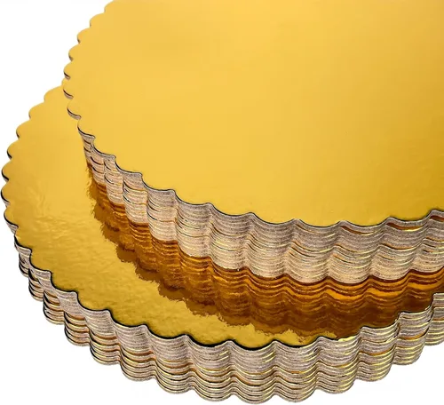 Miniatura 5 de Paquete de 25 tableros redondos resistentes de 10 pulgadas para tartas, placas de cartón dorado con base festoneada, paquete de 25 (dorado)