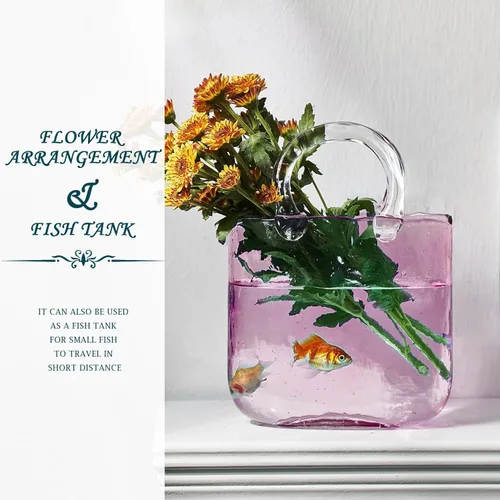 Miniatura 7 de Jarrón de cristal para flores, jarrón único con cuenco de peces de burbujas, hecho a mano, florero de vidrio transparente para pecera, decoración