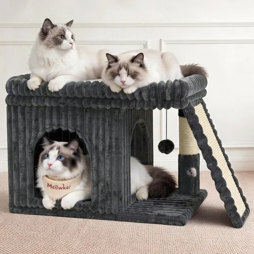 Miniatura 9 de Cama torre de árbol para gatos con poste rascador para interiores, casa de soporte pequeño resistente para gatos grandes y gatitos, plataforma