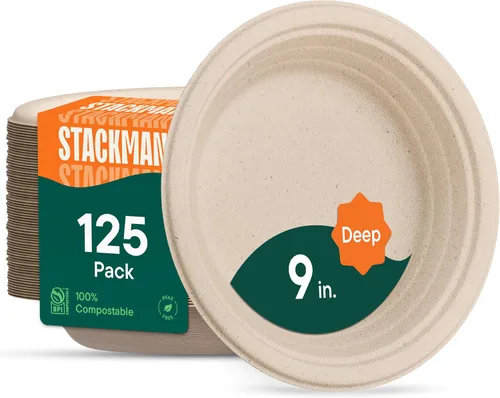 Miniatura 8 de Platos de papel desechables 100% compostables, 3 compartimentos, [125 unidades] - {Sin PFAS} - {Certificado BPA} - [9 pulgadas] Bandejas seccionales