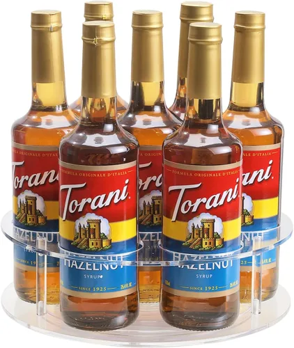 IEEK Organizador de jarabe de café giratorio grande, 7 botellas, estante acrílico transparente para jarabe de café para encimera, soporte para