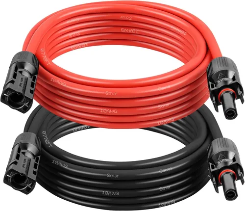 Miniatura 15 de Cable de extensión solar 10AWG de 20 pies – Paquete de 2 cables fotovoltaicos rojos y negros con conectores solares, cobre estañado de 84 hebras