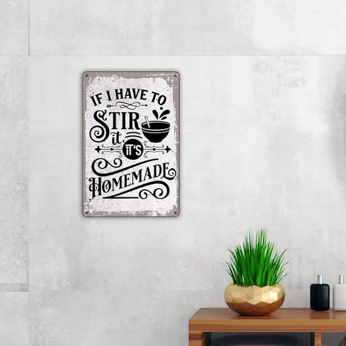 Miniatura 4 de QIONGQI Letrero de metal con frase divertida "If I Have to Stir It, It's Homemade", decoración de pared, retro, con refranes para decoración