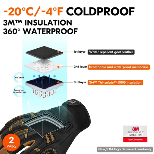 Miniatura 2 de Vgo... guantes de trabajo resistentes para hombres, de cuero de cabra, repelentes al agua, guantes de aparejador, antivibración, compatibles