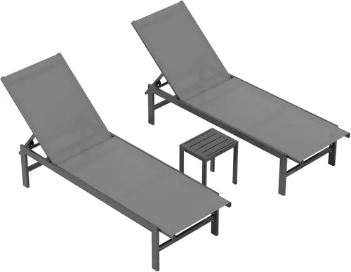 Miniatura 16 de Vexwalx Sillón para exteriores para piscina, tumbonas de aluminio con sillón reclinable de 5 posiciones, silla de patio para patio trasero, junto a