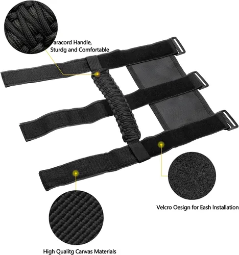 Miniatura 2 de 2x Asas de Agarre de Barra Enrollable para Jeep Wrangler YJ TJ JK JKU JL JLU Sports Sahara Freedom Rubicon Unlimited X Gladiator JT 1955-2022 Negro
