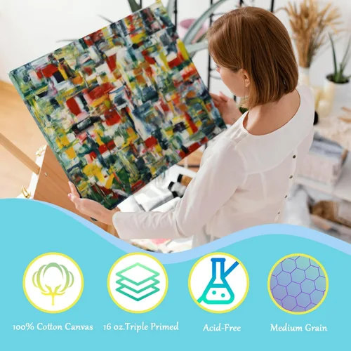 Miniatura 4 de Lienzos estirados envueltos para galería para pintar de 10 x 20 pulgadas, paquete de 3, 16 onzas, lienzo en blanco 100% algodón con triple
