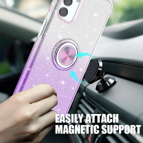 Miniatura 2 de TJS Funda compatible con Samsung Galaxy A54 5G, con protector de pantalla de vidrio templado, anillo de metal, soporte magnético, tono brillante