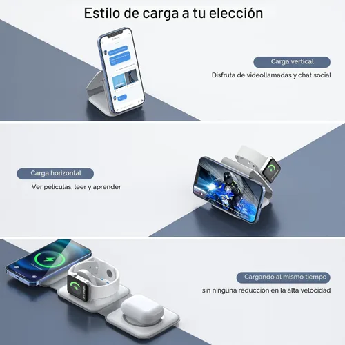 Miniatura 2 de Cargador inalámbrico 3 en 1, estación de carga inalámbrica RTOPS Magnetic Traval múltiples dispositivos, estación de carga GaN 3 en 1, compatible