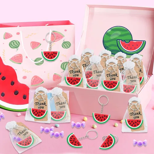 Miniatura 4 de CiciBear Paquete de 40 llaveros con temática de sandía para invitados, fiesta de verano, baby shower, fiesta escolar, cumpleaños de niños