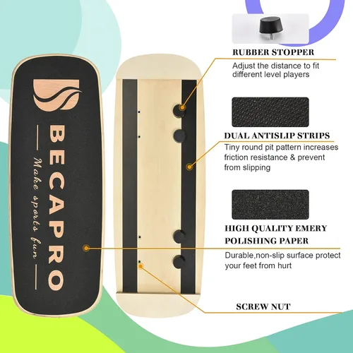 Miniatura 4 de Tabla de equilibrio con tapones ajustables de madera - 3 opciones de distancia diferentes - Equipo de ejercicio de equilibrio para trabajo