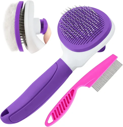 Miniatura 9 de Cepillos para gatos de interior, cepillo para perros para muda de pelo con peine metálico para gatos, cepillo autolimpiante para pelo de mascotas