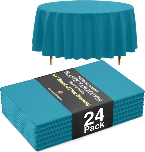 Miniatura 35 de Exquisite 66% Thicker Premium Aqua Round Tablecloth 0.5 Mil 6 Pack Plastic Table Cloth Disposable 84 Inch Round Plastic Tablecloth Won't Tear Easily