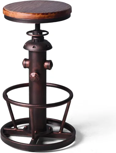 Miniatura 8 de Taburete de bar retro industrial giratorio para isla de cocina, 24.8-30.7 pulgadas, altura ajustable, diseño vintage de boca de incendios, taburetes