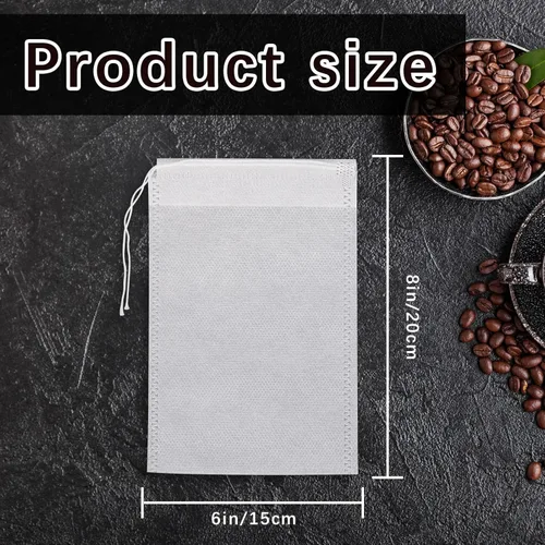 Miniatura 2 de 100 bolsas de café frío de 6 x 8 pulgadas, bolsas de filtro de café desechables sin ensuciar con cordón, bolsa de té vacía grande para té de hojas 6
