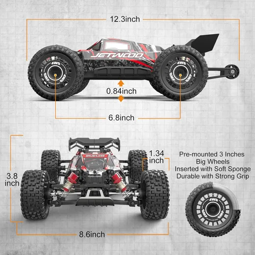 Miniatura 5 de Jetwood 1/16 Coche RC Rápido Sin Escobillas para Adultos, Coche RC de Control Remoto RTR de Alta Velocidad Máx 42 mph, Camión RC Eléctrico