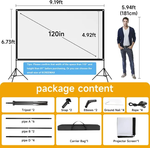 Miniatura 4 de Pantalla de proyector para exteriores con soporte, pantallas de proyector plegables de 120 pulgadas con bolsa de transporte portátil, pantalla