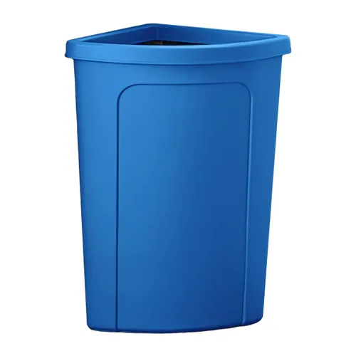 Miniatura 7 de Cubo de basura escolar con tapa de puerta de empuje, cubo de basura redondo de esquina de 21 galones, resistente a las grietas, bote de basura Azul