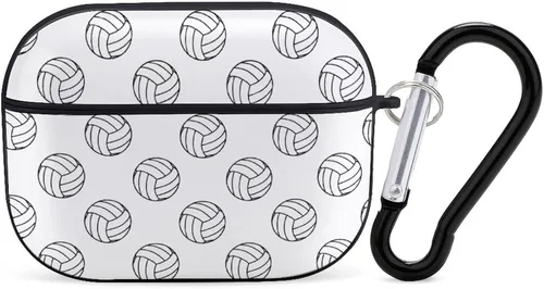 Funda protectora para auriculares de voleibol en blanco y negro, portátil, a prueba de golpes, con diseño de llavero para Airpods Pro, talla única