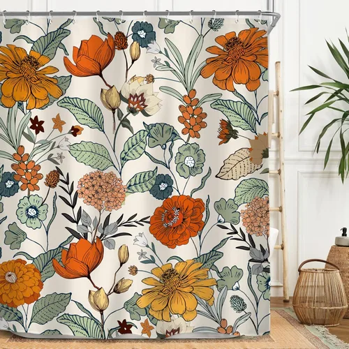 Miniatura 18 de Miyotaa - Juego de cortina de ducha con flores para decorar un baño pequeño o una ventana, 36 pulgadas de ancho x 71 pulgadas de alto, cortina