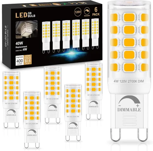 Bombilla LED G9 regulable de 2700 K blanco cálido suave, paquete de 6, T4 G9 de 4 W de reemplazo para 40 vatios de halógeno, base cerámica de doble