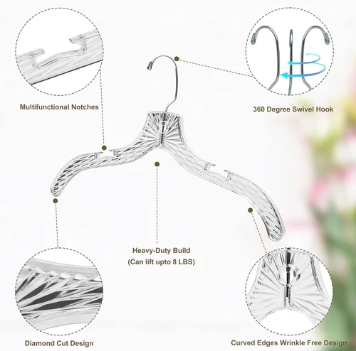 Miniatura 3 de Perchas de plástico transparente de calidad, paquete de 12 – Perchas duraderas de corte de cristal resistentes para ropa, camisas, trajes, abrigos